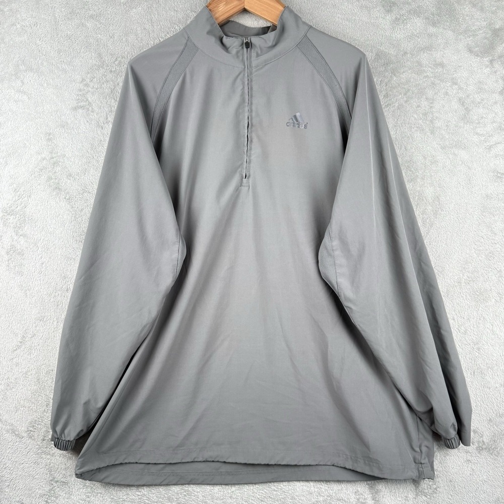 Adidas Pullover Jacket Mens 2XL Gray 1/4 Zip Windbreaker Logo Outdoor Athletic